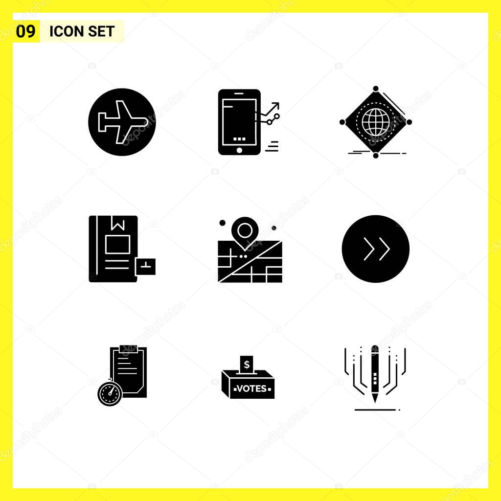 9 Universal Solid Glyph Signs Symbols of education, book, progress, global, things Editable Vector Design Elements