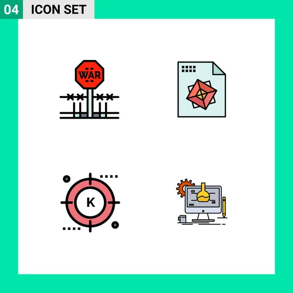 Set Modern Dari Warna Dan Simbol Filledline Flat Seperti Pertempuran - Stok Vektor