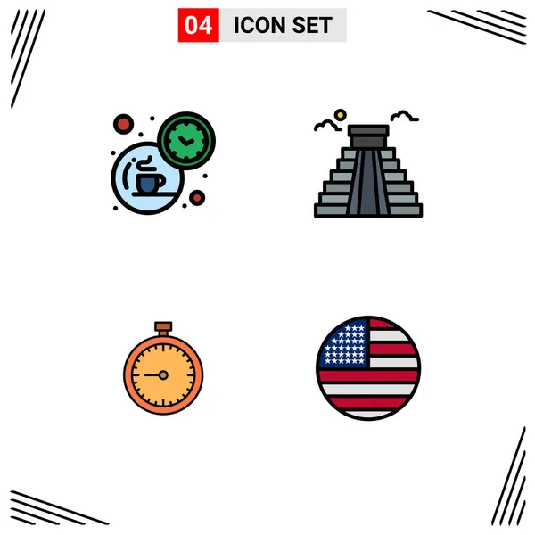 Filledline Flat Color Pack Symboles Universels Pause Horloge Heure Américain — Image vectorielle