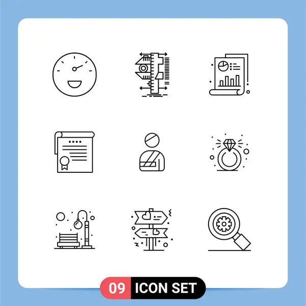 現代的な9つの概要とユーザー 証明書編集可能なベクトルデザイン要素などのシンボルのセット — ストックベクタ