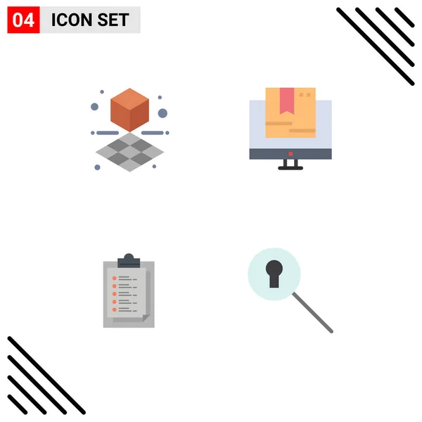 Mobile Interface Flat Icon Set Pictograms Cube Report Card Commerce — Stock Vector