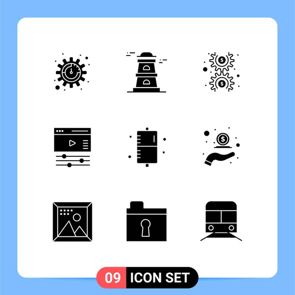 Csoport Solid Glyphs Jelek Szimbólumok Forma Beöntés Pénz Betegség Videó — Stock Vector