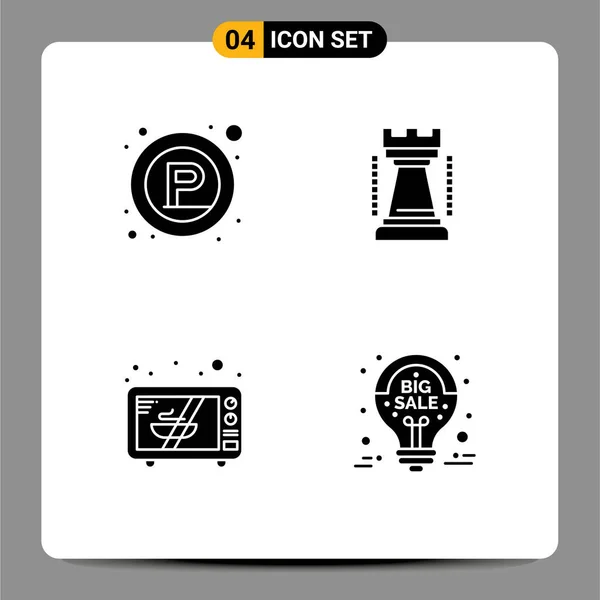 Universal Solid Glyph Signs Symbols Parking Microwave Place King Ideas — Stock Vector