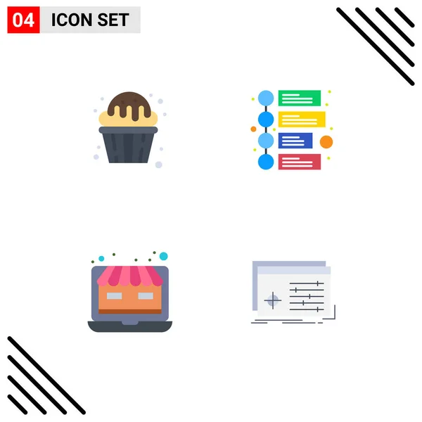 Mobile Interface Flat Icon Set Mit Piktogrammen Von Cupcake Shop — Stockvektor