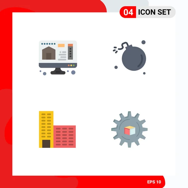 Mobile Interface Flat Icon Set Pictograms Computer Building Bomb Meteor — Vector de stock