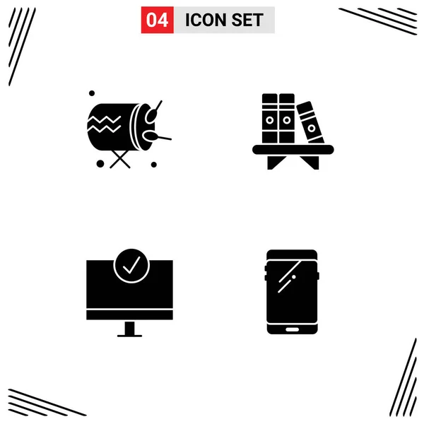 Universal Solid Glyph Signs Symbols Drum Connected Announcement Book Gadget — Stock Vector