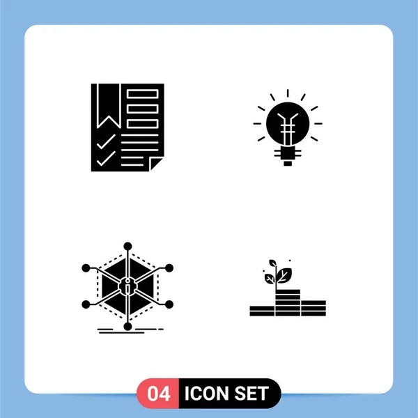 Universal Solid Glyph Signs Symbole Zakładki Lampy Strony Żarówki Dane — Wektor stockowy