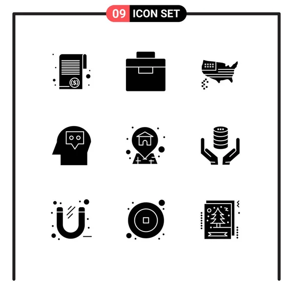 9家庭 工具箱 可编辑矢量设计元素的通用固态符号 — 图库矢量图片