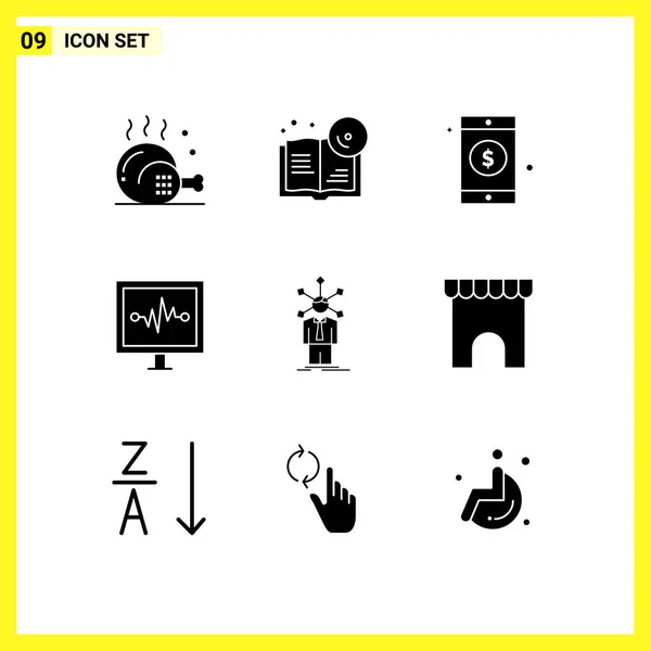 Set Commercial Solid Glyphs Pack Human Pulline Pulso Heartbeat Editable — Vector de stock