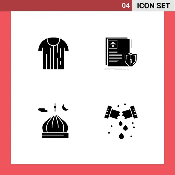 Solid Glyph Pack Van Universele Symbolen Van Shirt Medisch Document — Stockvector