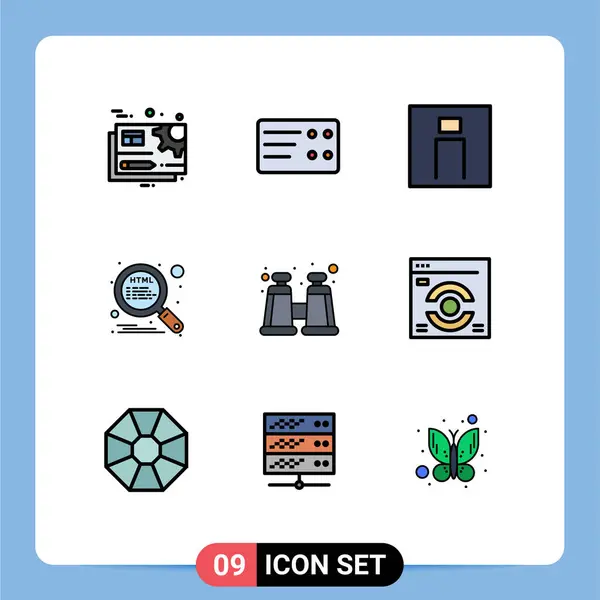 Universal Filledline Webおよびモバイルアプリケーション用に設定されたフラットカラーベクトル設計要素の探索 Seo Html編集可能ベクトル設計要素 — ストックベクタ