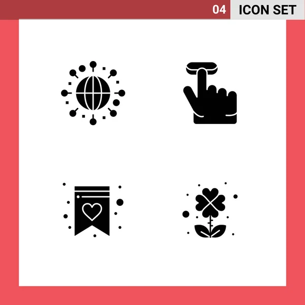 Glyphes Solides Vectoriels Thématiques Symboles Modifiables Global Trèfle Clic Favori — Image vectorielle