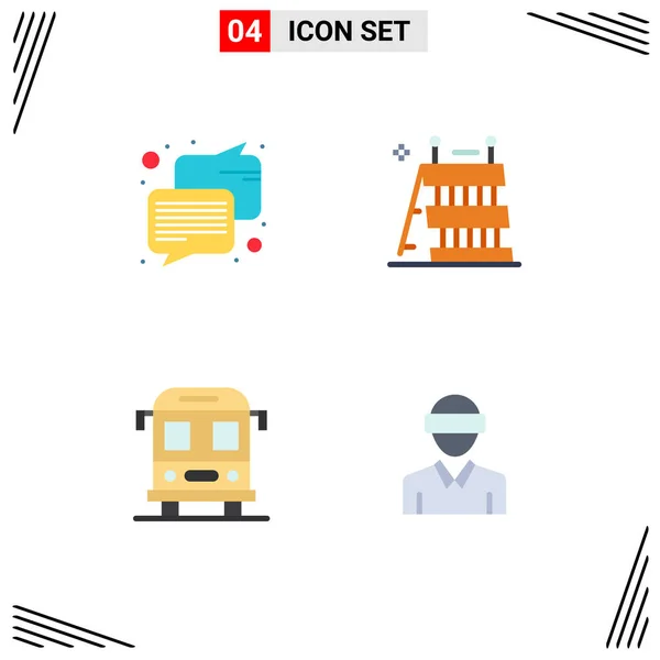 Mobile Interface Flat Icon Set Pictograms Chat Transport Barrier Tools — Stock Vector