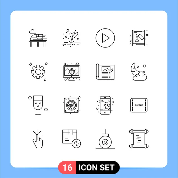 Modern Set Outlines Pictograph Bug Setting Play Gear Education Editable — Archivo Imágenes Vectoriales