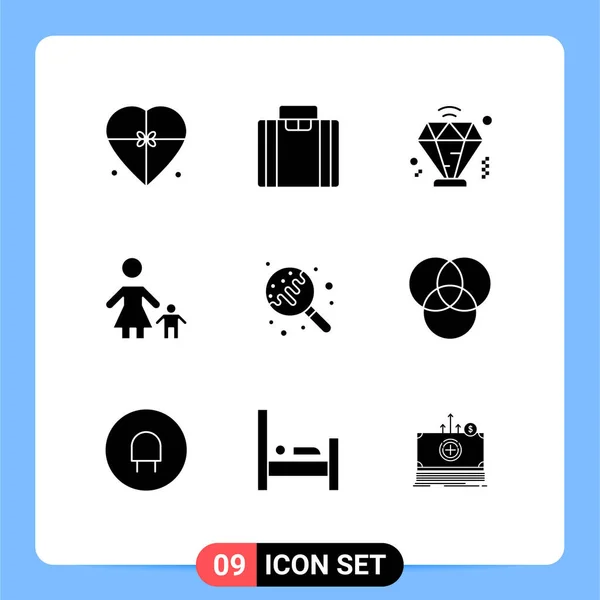 Mobile Interface Solid Gyph Set Pictograms Lollipop Mother Business Mom — Vector de stock
