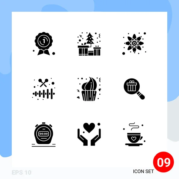 Solid Glyph Pack Universal Symbols Cup Bakery Physics Party Music - Stok Vektor