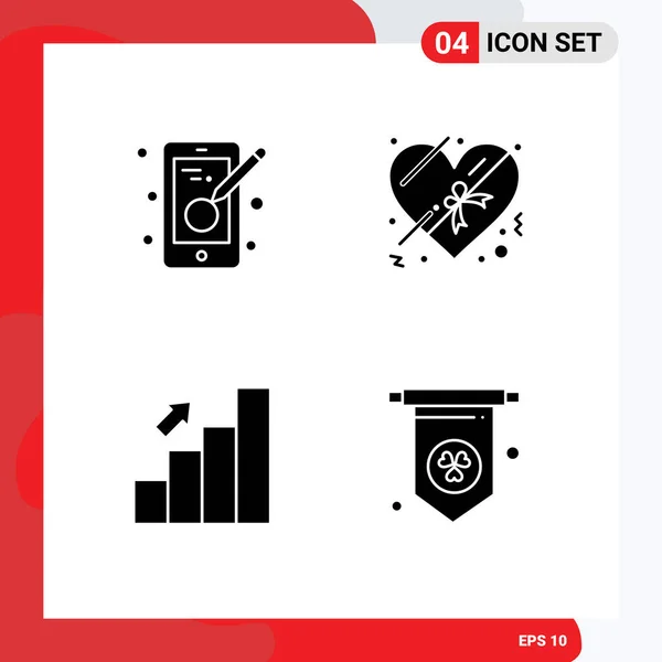 Set Vector Solid Glyphs Grid Creative Chart Mobile Romance Stats — 스톡 벡터