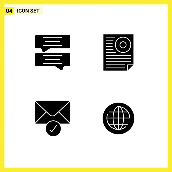 Modern Set Solid Glyphs Symbols Bubble Sent Data Page Earth — Stock Vector