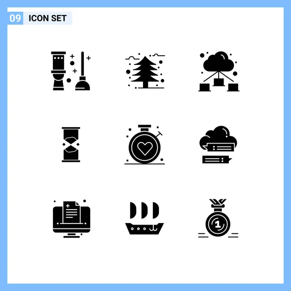 Mobile Interface Solid Glyph Set Pictograms Healthcare Sand Web Watch — Stock Vector