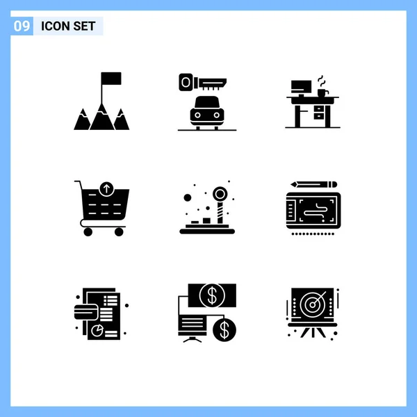 Modern Set Solid Glyphs Symbols Graphic Joystick Working Game Control — Stock Vector