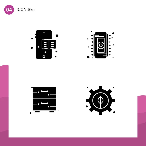 Modern Set Solid Glyphs Pictograph Mobile Furniture Electronic Cabinet Energy — Stock Vector