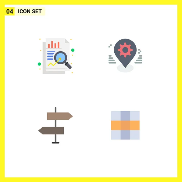 Set Commercial Flat Icons Pack Analysis Arrows Gear Pin Direction — Archivo Imágenes Vectoriales