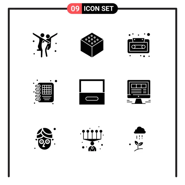 Stock Vector Icon Pack Líneas Símbolos Para Portátiles Cajones Cassette — Vector de stock