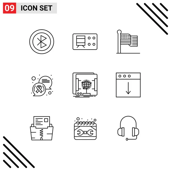 Set Modern Icons Sysymbols Signs Holographic Cancer Sign American Message — Archivo Imágenes Vectoriales