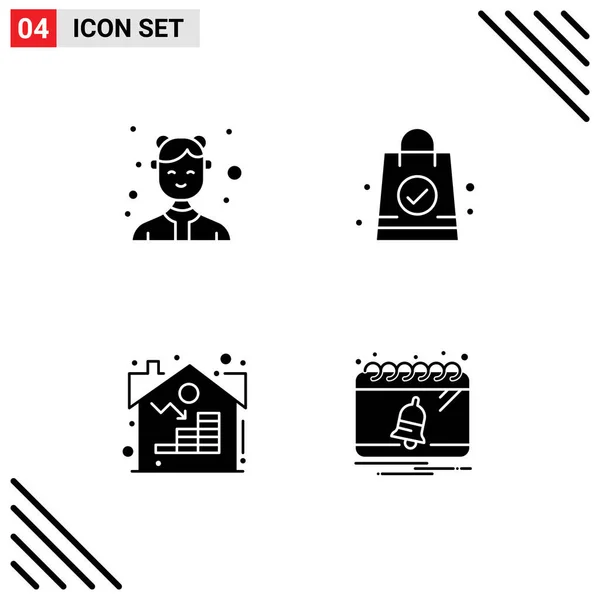 Pictogram Set Van Eenvoudige Solide Glyphs Van Avatar Eigendom Serveersters — Stockvector