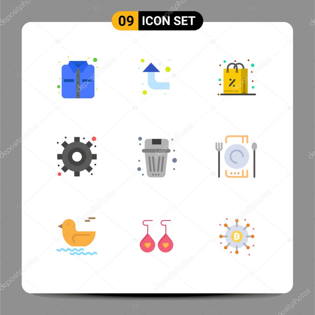 9 Creative Icons Modern Signs and Symbols of trash, delete, purchases, been, settings Editable Vector Design Elements