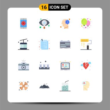 16 Düz Renk İşaretleri ve Uygulama, fikir, ayar, görünüm için Semboller Grubu, Yaratıcı Vektör Tasarım Elemanlarının Düzenlenebilir Paketi