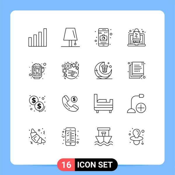 거래소 Icon Pack Line Signs Symbols Beer Sale Lightning Offer — 스톡 벡터