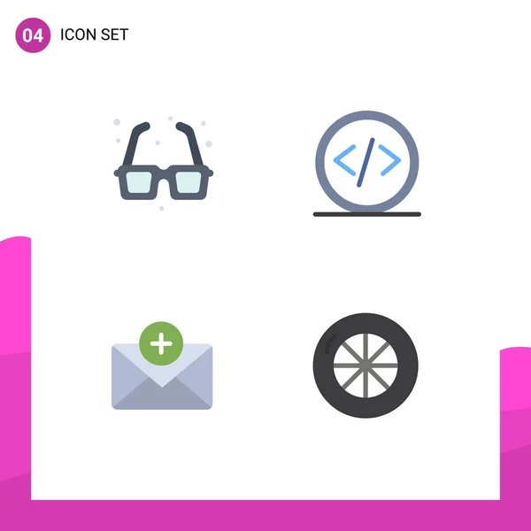 User Interface Pack Basic Flat Icons Glasses Web Romance Coding — Stock Vector