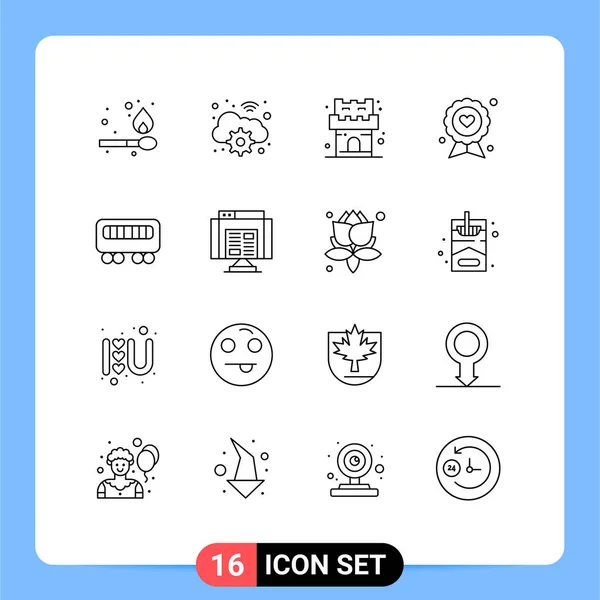 Universal Icon Symbols Group Modern Outlines Train Passenger Castle Label — Stockový vektor