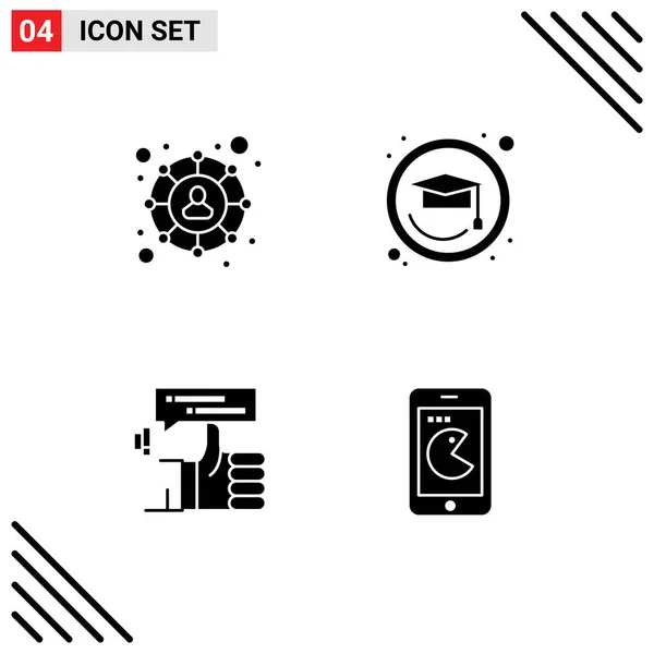 Mobile Interface Solid Gyph Set Pictograms Connections Marketing Education Finger — Vector de stock