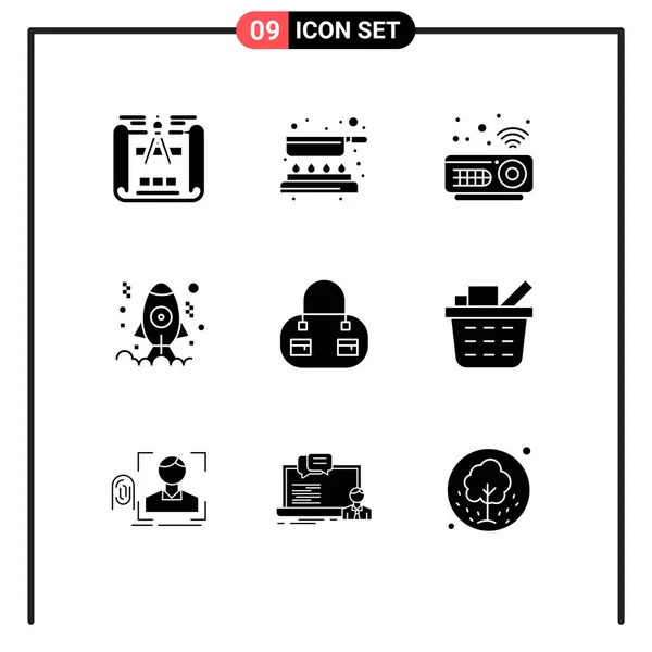 Thematic Vector Solid Glyphs Editable Symbols Checkout Fashion Hardware Bag — Stock Vector