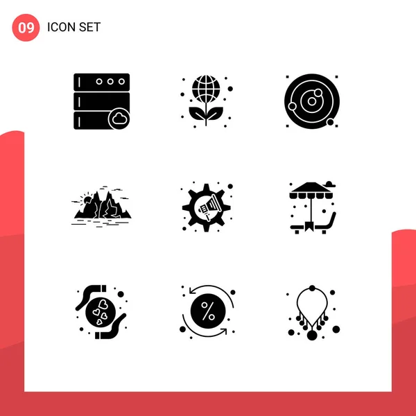 Set Modern Icons Sysymbols Signs Marketing Mountain Planetary System Landscape — Vector de stock