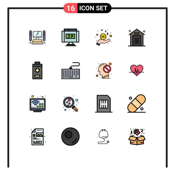 Pictogram 16のシンプルなフラットカラーのセットバッテリー ストレージ Eコマースの充填ライン編集可能なクリエイティブベクターデザイン要素 — ストックベクタ