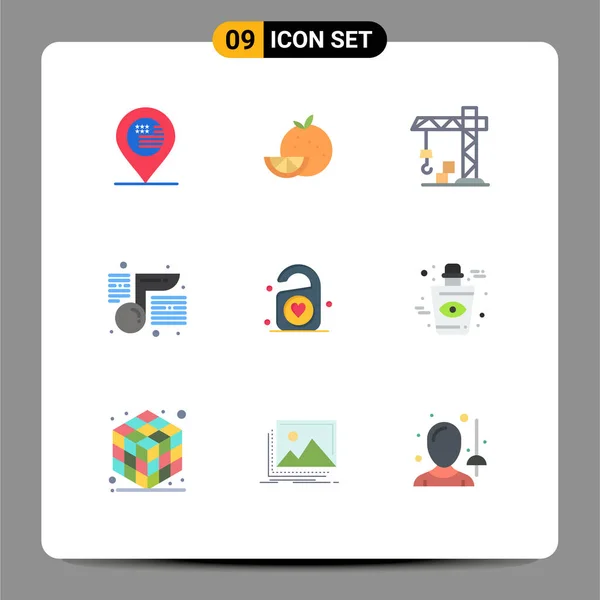 Pictogram Set Egyszerű Lapos Színek Szív Címke Építészet Iskola Megjegyzés — Stock Vector