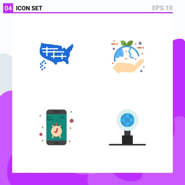 Groupe Icônes Plates Signes Symboles Pour Carte App Usa Eco — Image vectorielle