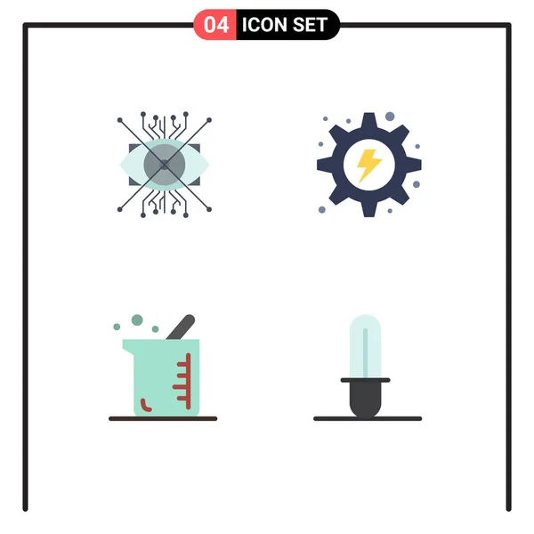 Icônes Plates Vectorielles Thématiques Symboles Modifiables Engrenage Oeil Énergie Biochimie — Image vectorielle