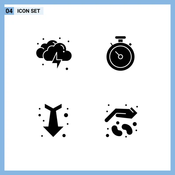 Lot Glyphes Solides Commerciaux Pour Nuages Duvet Météo Navigation Éléments — Image vectorielle