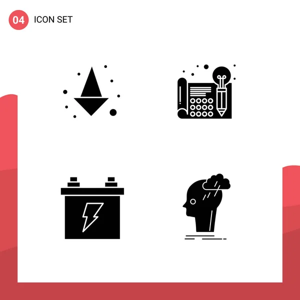 Solid Glyph Pack Mit Universellen Symbolen Für Pfeil Batterie Kreativ — Stockvektor