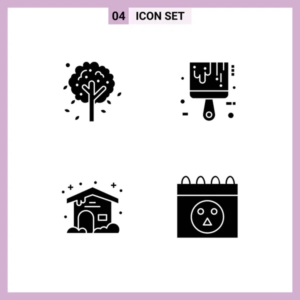 Pictogram Set Simple Solid Glyphs Autumn Cloudy Brush Color Halloween — Stock Vector
