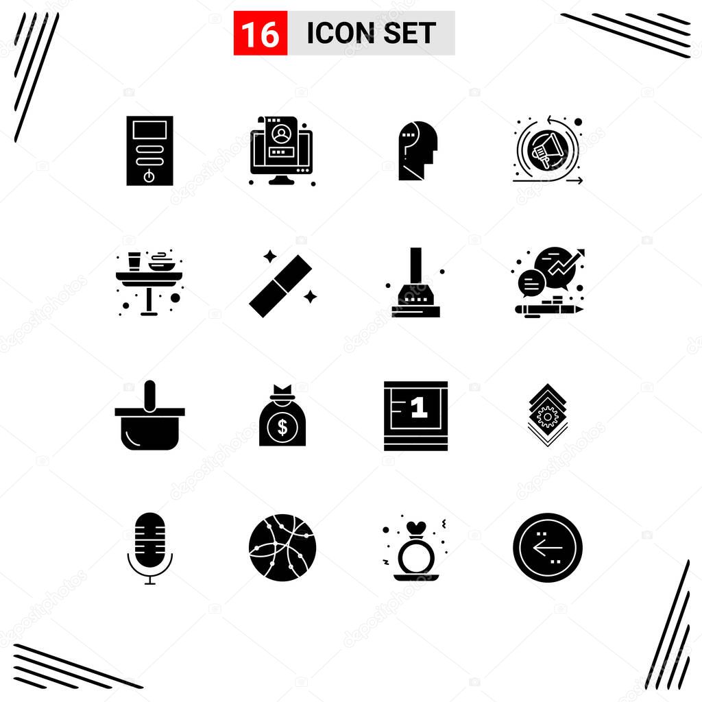 16 Creative Icons Modern Signs and Symbols of dinner, seo speech, profile, remarketing, question Editable Vector Design Elements