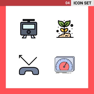 Haritalar, çağrı, tren, bahçe, telefon düzenlenebilir vektör tasarım elementleri için 4 Modern Filledline Düz Renkler Grubu
