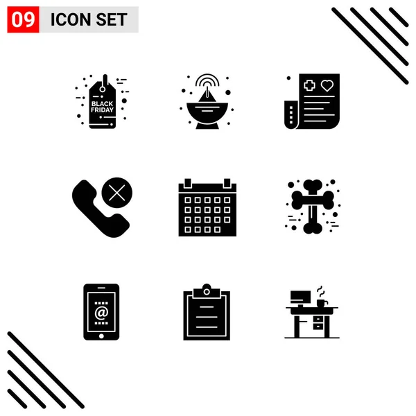 Set Modern Icons Sysymbols Signs Calendar Phone Card Mobile Call — Archivo Imágenes Vectoriales