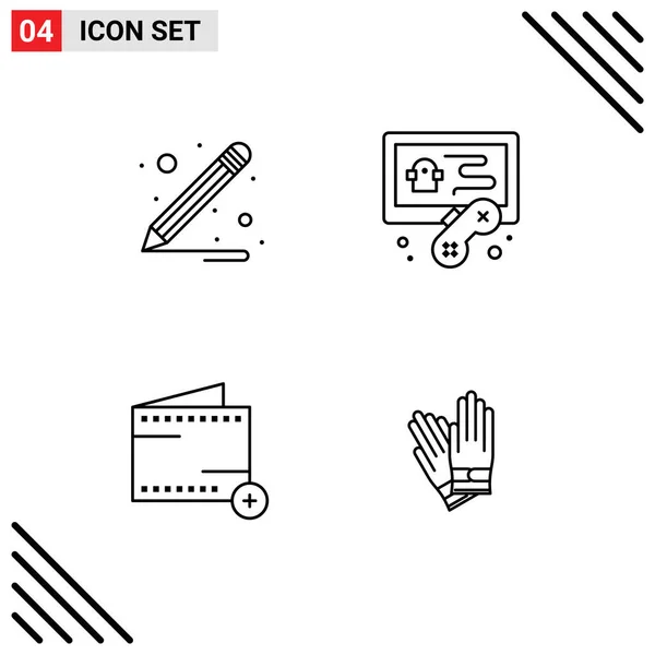 Conjunto Icones Modernos Símbolos Sinais Para Lápis Luvas Hobby Comércio —  Vetores de Stock