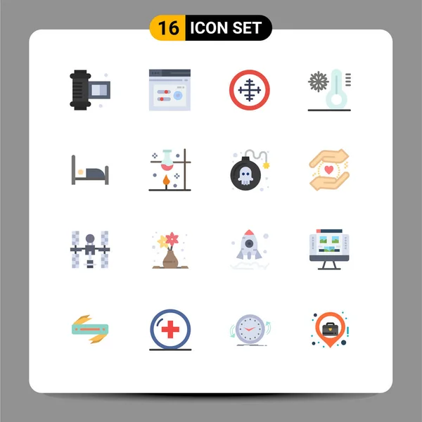 Ensemble Moderne Couleurs Plates Symboles Tels Que Lit Température Badge — Image vectorielle
