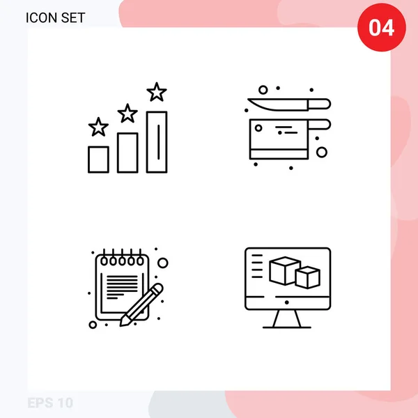 Set Modern Icons Sysymbols Signs Achievements Order Positions Utensil Schedule — Vector de stock